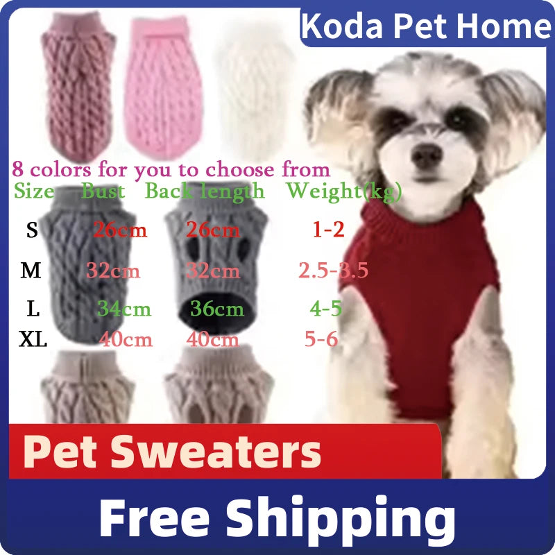 Small Dog Sweater Autumn Winter Solid Warm Comfort Clothing
