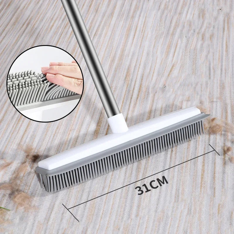 Rubber Broom Carpet Rake  for Pet Hair Fur Remover