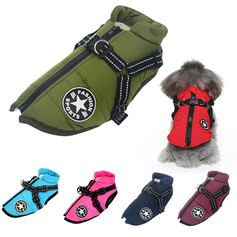 Large Dog Jacket With Harness Winter Warm Clothes