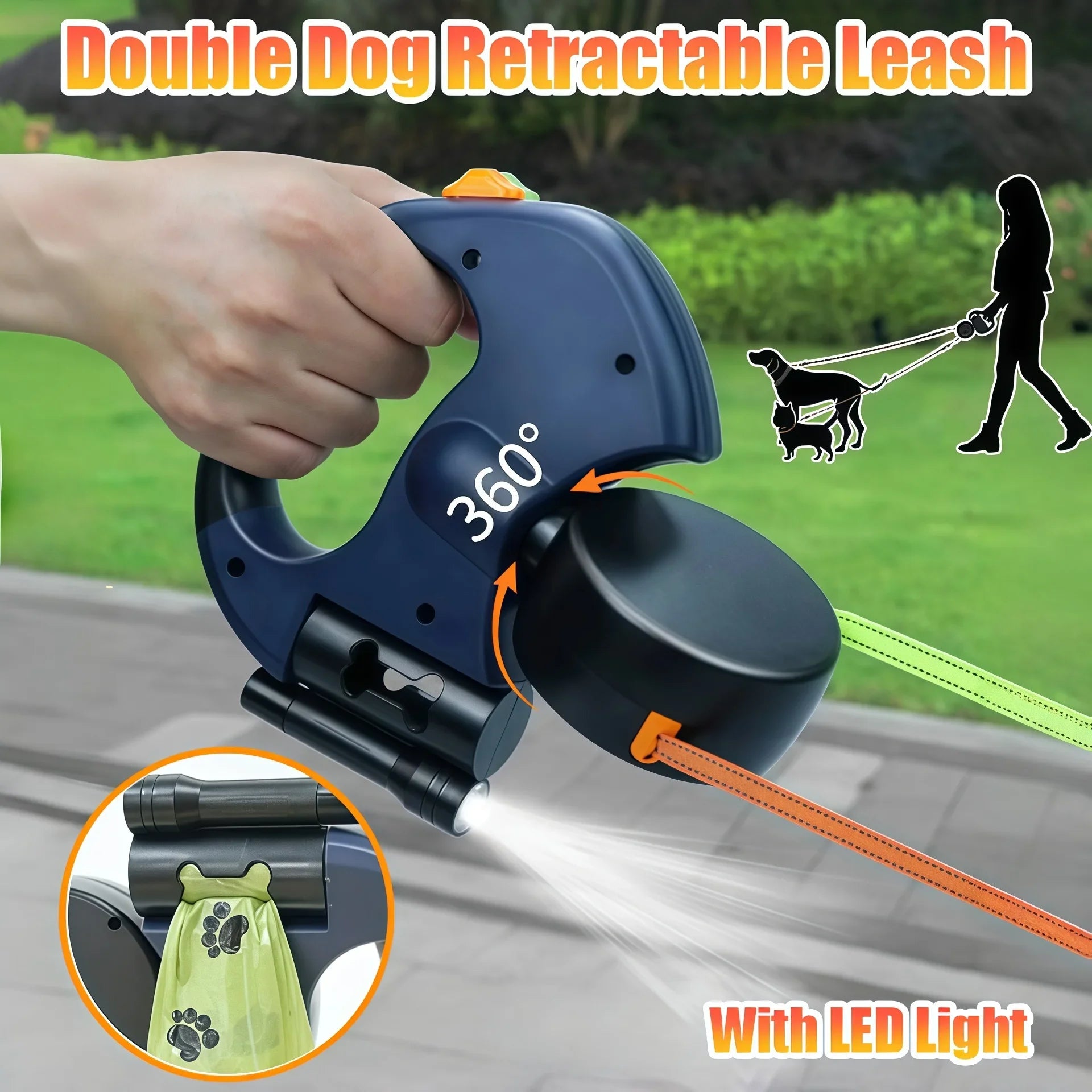 Premium 3M Retractable Double Dog Leash